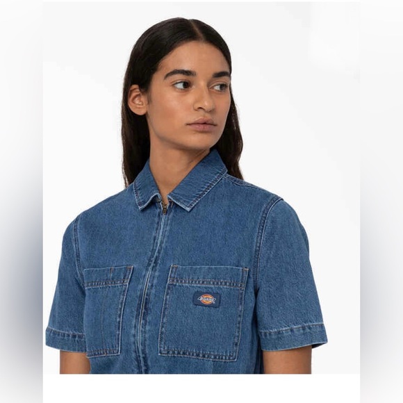 Dickies Houston Regular Fit Denim jeans‎ smocked Coveralls jumpsuit size XS new - Picture 8 of 8